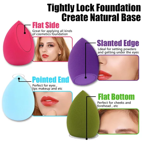Vista 3 de Juego de esponjas de maquillaje, 12 piezas y soporte para esponja de base de belleza, 1 unidad, esponjas de mezcla, esponja cosmética impecable
