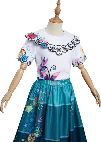 Vista 5 de Weholmy Kids Girls Mirabel Dress Floral Embroidery Full Set Cosplay Costume with Glasses for Child