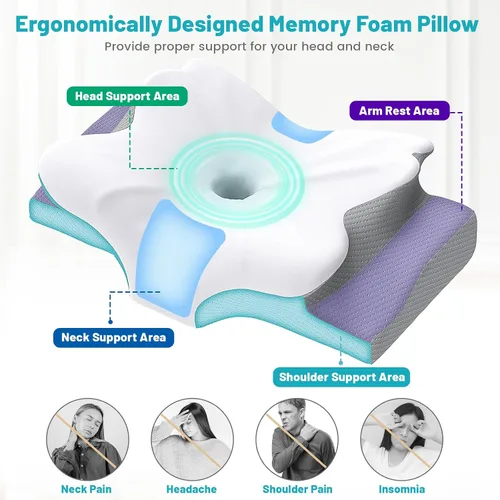 Vista 3 de CloudBliss Almohada cervical, almohada de espuma viscoelástica, altura ajustable, almohadas de apoyo para el cuello para dormir, almohada cervical