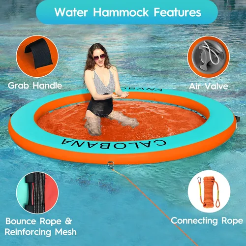 Vista 7 de CALOBANA Hamaca de agua inflable redonda flotante, flota lago isla balsa plataforma de muelle inflable para adultos, piscina, río, fiesta en la playa