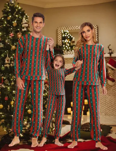 Vista 3 de Ekouaer Matching Family Christmas Pajamas Set Women Men Holiday Sleepwear Soft Nightwear Xmas Pjs Clothes Kid