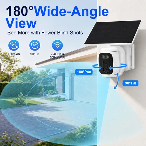 Vista 7 de 4 Pack Solar Security Cameras Wireless Outdoor, 2K WiFi Camera System with 64GB Local Storage, 360° Home Coverage, Color Night Vision, Human
