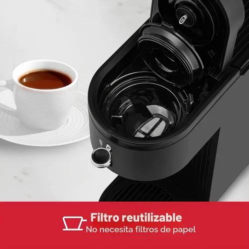 Vista 3 de Holstein Housewares Cafetera 2 en 1 de una sola porción, doble preparación, compatible con cápsulas K-Cup y café molido, filtro reutilizable Negro
