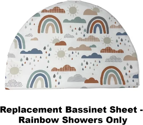 Vista 2 de F-Price - Hoja de repuesto para moisés Fisher-Price Soothing View - GPN07 ~ Sábana de repuesto para moisés ~ Rainbow Showers, melocotón, blanco. Azul