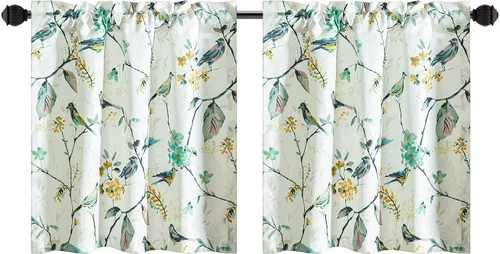 Vista 27 de Leeva - Cortinas pequeñas con estampado de pájaros, 24 pulgadas de largo, conjunto de paneles para ventanas, diseño de estampado de pájaros