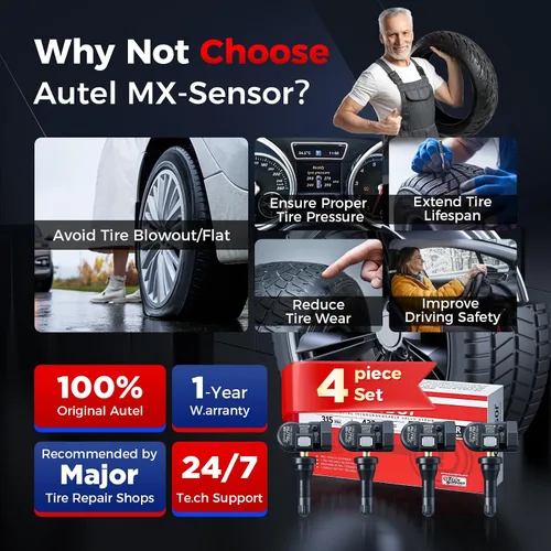 Vista 9 de Autel Juego de 4 sensores TPMS, sensor MX TPMS de 315 MHz + 433 MHz, sensor de presión de neumáticos MaxiTPMS, sensor de neumáticos a presión de 1