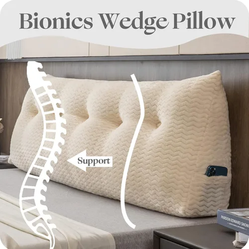 Vista 5 de Cabecera triangular grande, respaldo de cuña y soporte de posicionamiento, almohadas de lectura, almohadas de cuña para cama de día con funda