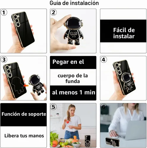 Vista 6 de Pepmune - Carcasa para Samsung Galaxy S22 5G con soporte de astronauta, color negro with Cute 3D Cartoon Kickstand, Soft Silicone Electroplated