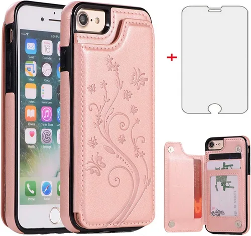 Vista 10 de Asuwish Funda para iPhone 7/8, iPhone SE 2020/2022 con protector de pantalla de vidrio templado, cartera abatible con soporte para tarjetas, doble