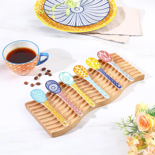 Vista 4 de Selamica cucharas de café de cerámica, cucharaditas de 5.2 pulgadas, juego de cucharas pequeñas para espresso, té, postre, agitación, aptas