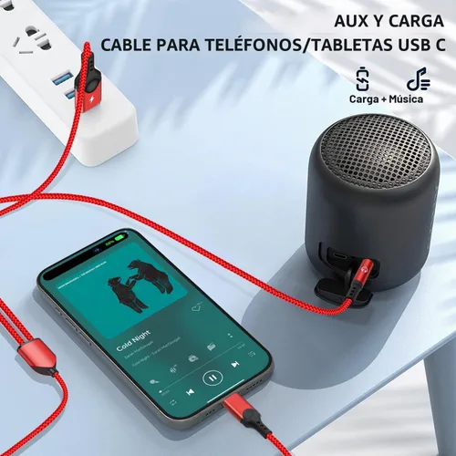 Vista 3 de Cable auxiliar USB C a 0.1 in con cargador, 2 en 1 USB C a 0.1 in Cable auxiliar estéreo para automóvil con carga PD de 18 W compatible con iPhone