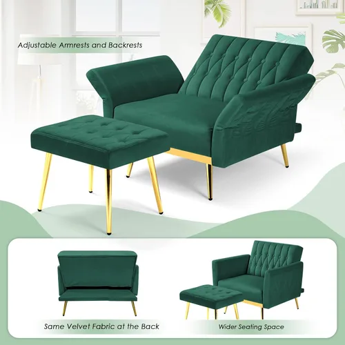 Vista 5 de Silla decorativa de terciopelo con respaldo y reposabrazos ajustables, color verde