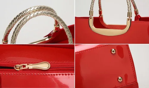Vista 6 de Bolso de mano de cuero vegano brillante para mujer, bolso de hombro grande para mujer, bolso de mano de noche, bolso de mano para fiesta