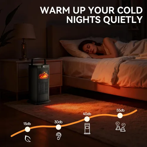 Vista 7 de Calentador de Espacio para Uso en Interiores, 1500W Portátil de 35 cm Calentador Eléctrico con Termostato, Calentamiento Rápido, Oscilación de 45°