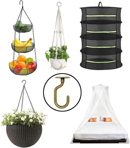 Vista 2 de 2 juegos de ganchos de techo de latón antiguo, con accesorios para colgar plantas, instalación de paneles de yeso e techo, diseño resistente Holds