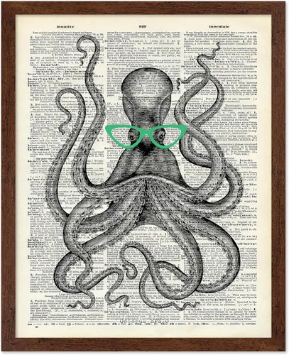 Vista 38 de Poster Master Póster de pulpo para parejas, póster de diccionario, arte Kraken, regalo romántico para él, ella, amantes, decoración náutica
