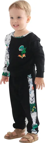 Vista 2 de Hearyoo Conjunto de ropa de 2 piezas con estampado de dinosaurio de manga larga y pantalones para niños pequeños