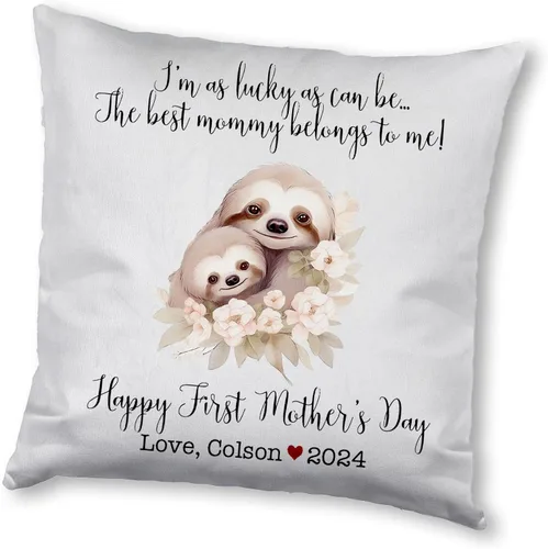 Vista 12 de Mother's Day Sloth, First Mother's Day Custom Pillowcase, Personalized Mother's Day Pillowcase, Gift for Mom, Home Decor