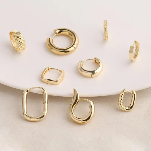 Vista 7 de Juego de 9 pares de aretes de aro de oro grueso para mujer, chapados en oro de 14 quilates, hipoalergénicos, trenzados, joyería gruesa