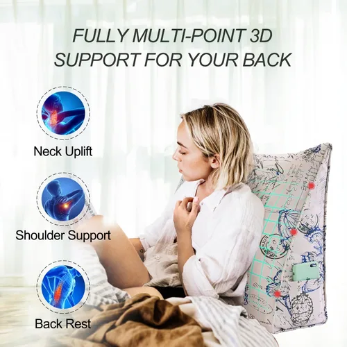 Vista 2 de Almohada de lectura de cuña estampada triangular para cabecero y espalda, cojín de apoyo para sentarse en la cama, almohada para descansar