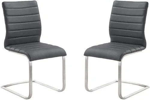 Vista 2 de Armen Living Fusion - Silla lateral contemporánea de acero inoxidable (juego de 2), tapizada gris, 37 x 18 x 22 pulgadas