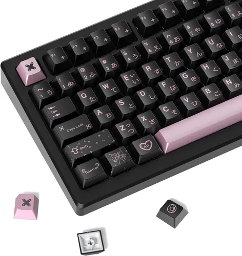 Vista 6 de dagaladoo Teclas negras topográficas Teclas PBT de doble inyección Teclas de teclado con brillo Teclas laterales impresas Teclas de perfil Cherry