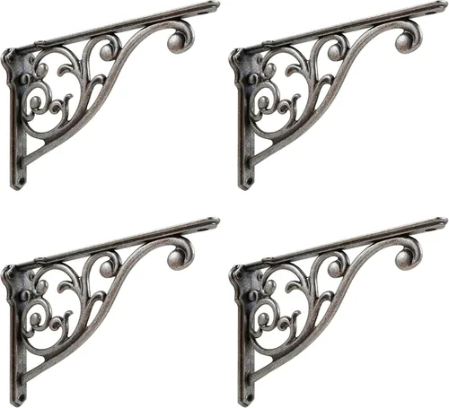 Vista 28 de Soportes de estante de 4 pulgadas, paquete de 4 soportes de pared de latón antiguo de alta resistencia, estantes decorativos de cocina victoriana