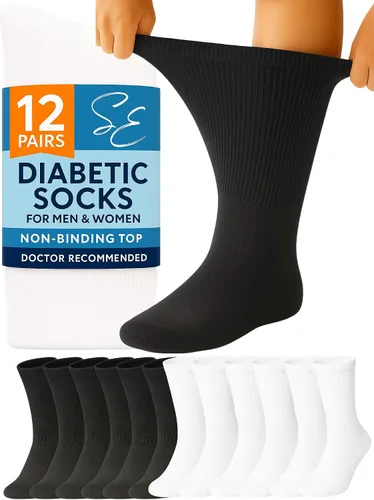 Vista 9 de Calcetines para diabéticos Special Essentials para hombres y mujeres – 12 pares de calcetines para neuropatía sin ataduras que absorben la humedad
