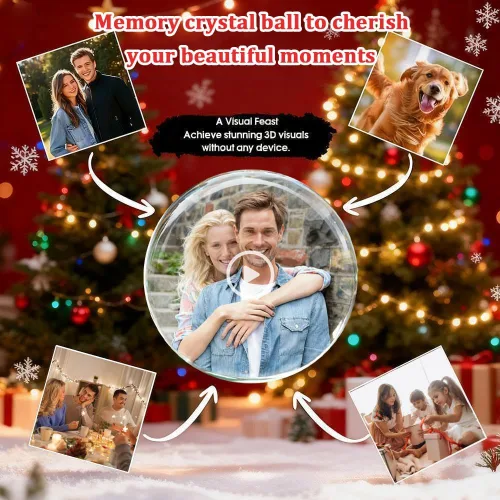 Vista 7 de Lámpara de esfera de memoria de Navidad 2026, reproductor de video 3D de bola de cristal de 2.7 pulgadas, videos y fotos cargables personalizados