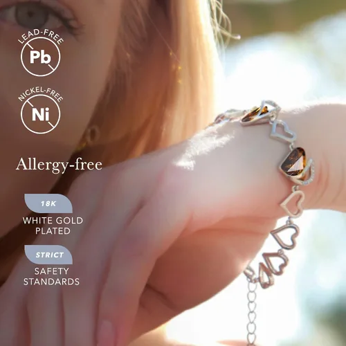 Vista 3 de Leafael - Pulsera de amor infinito con eslabones corazón de cristal y piedra natal regalos para mujer tono plateado 7 pulgadas con extensor de 2