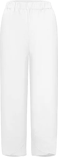 Vista 3 de FEDULKSTORE Pantalones de pierna ancha de algodón y lino para mujer, pantalones palazzo casuales de verano de cintura alta, pantalones holgados