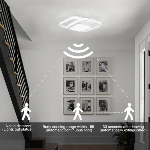 Vista 3 de Lámpara de techo LED con sensor de movimiento de 12.6 pulgadas para interiores, 36 W 6000 K, lámpara de techo blanca de montaje empotrado moderna