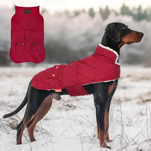 Vista 21 de KYEESE - Abrigo para perro suave, suéter para mascotas para clima frío, chaqueta impermeable para perros con forro de felpa, abrigo cálido