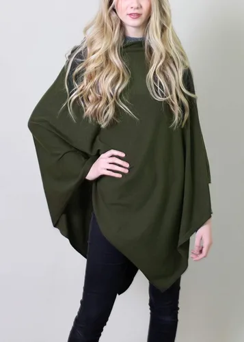 Vista 2 de Suéter de punto Poncho de punto para mujer, algodón orgánico, hilo amoroso, Verde jaspeado
