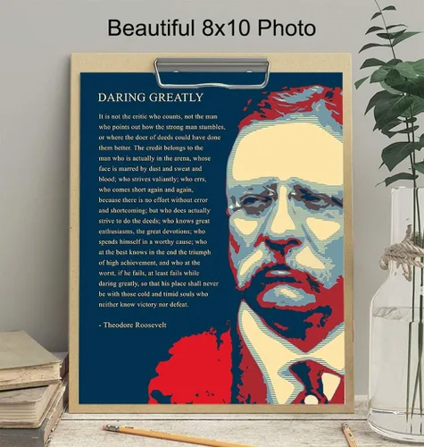 Vista 3 de Póster de Arte de Pared con Cita Inspiracional de Teddy Roosevelt - Poema Motivacional Atreverse Grandemente - Regalo para Emprendedores