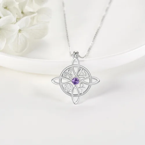 Vista 21 de YAFEINI Collar con dije de nudo de bruja de plata de ley, amuleto de bruja de cruz celta, regalo para mujer