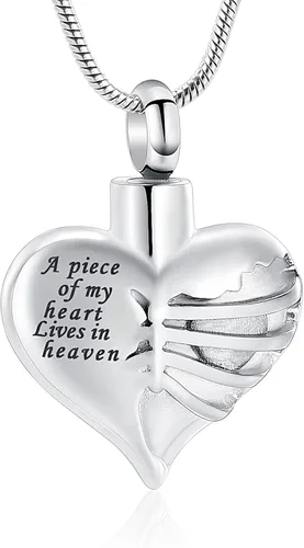 Vista 8 de Imrsanl Collar con dije de urna de cremación en forma de corazón para cenizas humanas – Un pedazo de mi corazón vive en el cielo