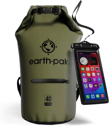 Vista 25 de Earth Pak Bolsa seca impermeable con bolsillo con cremallera, mochila impermeable para mantener el equipo seco