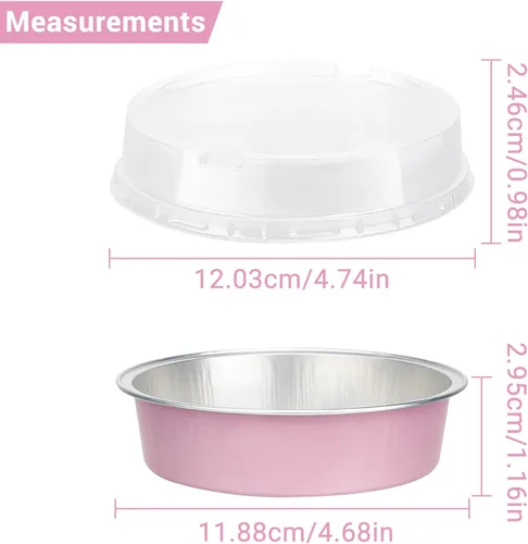 Vista 2 de Suice Mini moldes para tartas con tapas, 100 tazas desechables de aluminio para hornear cupcakes con tapa, 8 onzas de color rosa claro con tapas