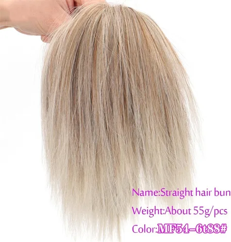 Vista 2 de GRFIT Extensiones de moño de cabello sintético, extensiones de moño desordenadas, esponjosas, de cabello lacio, banda elástica, moño para mujer 6T88