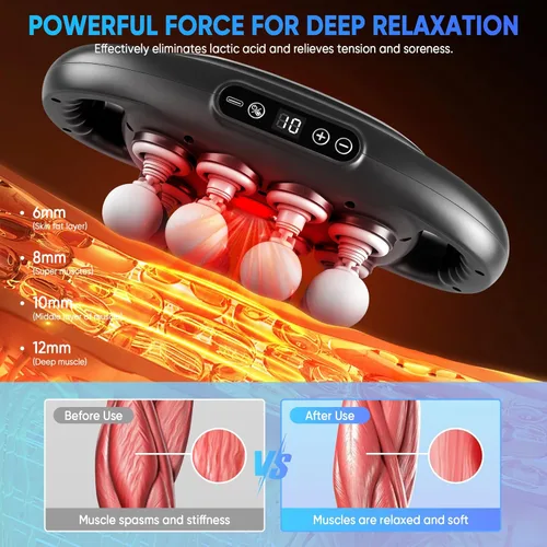 Vista 4 de 16-Head Massage Gun Set, Deep Tissue Massager with 9 Modes & Levels, Muscle Massager Pain Relief, Percussion Massage Gun for