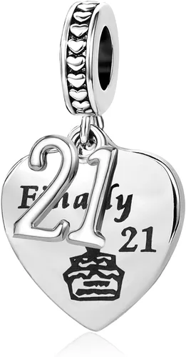 Vista 3 de Chili Jewelry Dije de feliz cumpleaños para regalo de cumpleaños 12, 16, 18, 21, 50, compatible con pulseras Pandora, Metal, No es una piedra