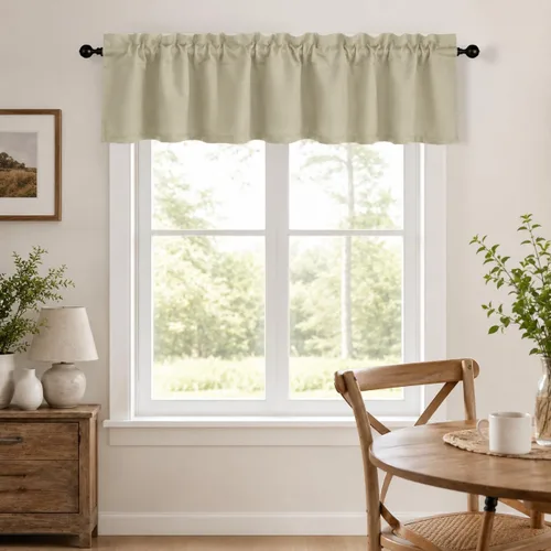 Vista 32 de Aquazolax Half Window Curtains 24 Inch Length, 28" Wide Rod Pocket Small Window Treatment for Kitchen, Bathroom, Camper, Beige, 2 Panels Set