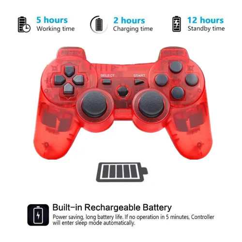 Vista 9 de Rzzhgzq 2 Pack PS3 Wireless Controller P3 Controller Wireless Bluetooth Gamepad with USB Charger Cable for PS3 Console (Clear Blue+Clear Red)