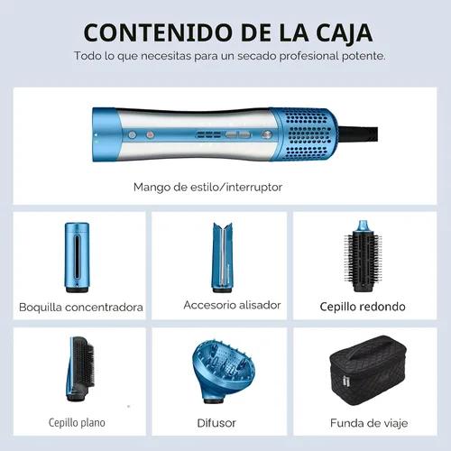 Vista 5 de BaBylissPRO StyleSwitch Ionic Multi-Styler, Air Styler y secador de pelo, cepillo de aire caliente ligero, 5 accesorios, 9 ajustes de Azul