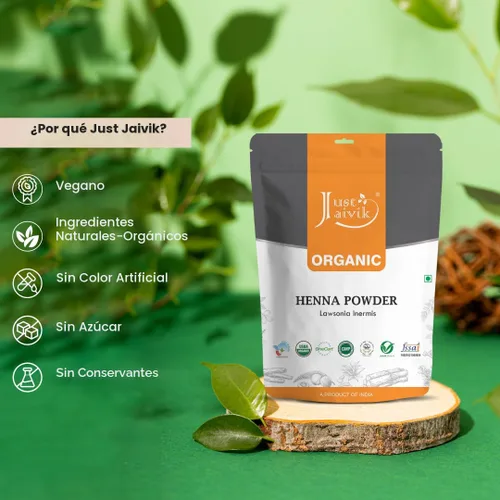 Vista 6 de Just Jaivik Polvo de henna (Lawsonia Inermis) para el cabello - 100% natural, certificado orgánico por la USDA por OneCert Asia, sin productos