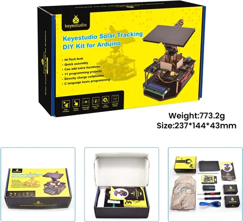 Vista 7 de KEYESTUDIO Kit electrónico de seguimiento solar DIY para Arduino, carga de teléfono inteligente, sensor de temperatura y humedad, sensor de luz