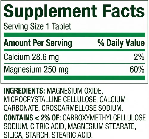 Vista 4 de Suplemento de magnesio – Óxido de magnesio 250 mg, fórmula vegetariana dietética diaria, suplementos esenciales de magnesio para apoyo óseo
