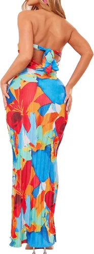 Vista 4 de Vestido de tubo ajustado Y2k para mujer, corte bajo, sin espalda, sin tirantes, vestido largo sexy recortado con hombros descubiertos, ropa de club
