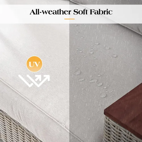 Vista 7 de PaPaJet Sofá de dos plazas para exteriores, sofá de mimbre con reposabrazos y patas sólidos, cojín de 4.7 pulgadas de grosor, sofá modular